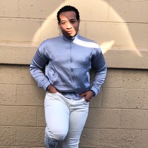 Baby Blue Satin Bomber